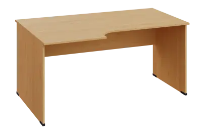 ERL 18 - 166 stůl kancelářský, rohový, levý, dřevěná podnož, deska 18 mm, široký 1600 mm, javor horský